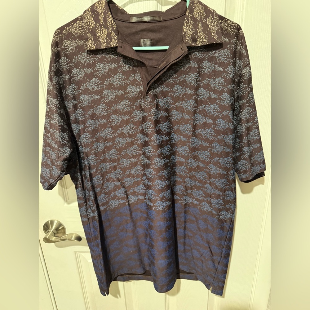 Tiger Woods Men's Brown and Blue Patterned Shirt Sz M